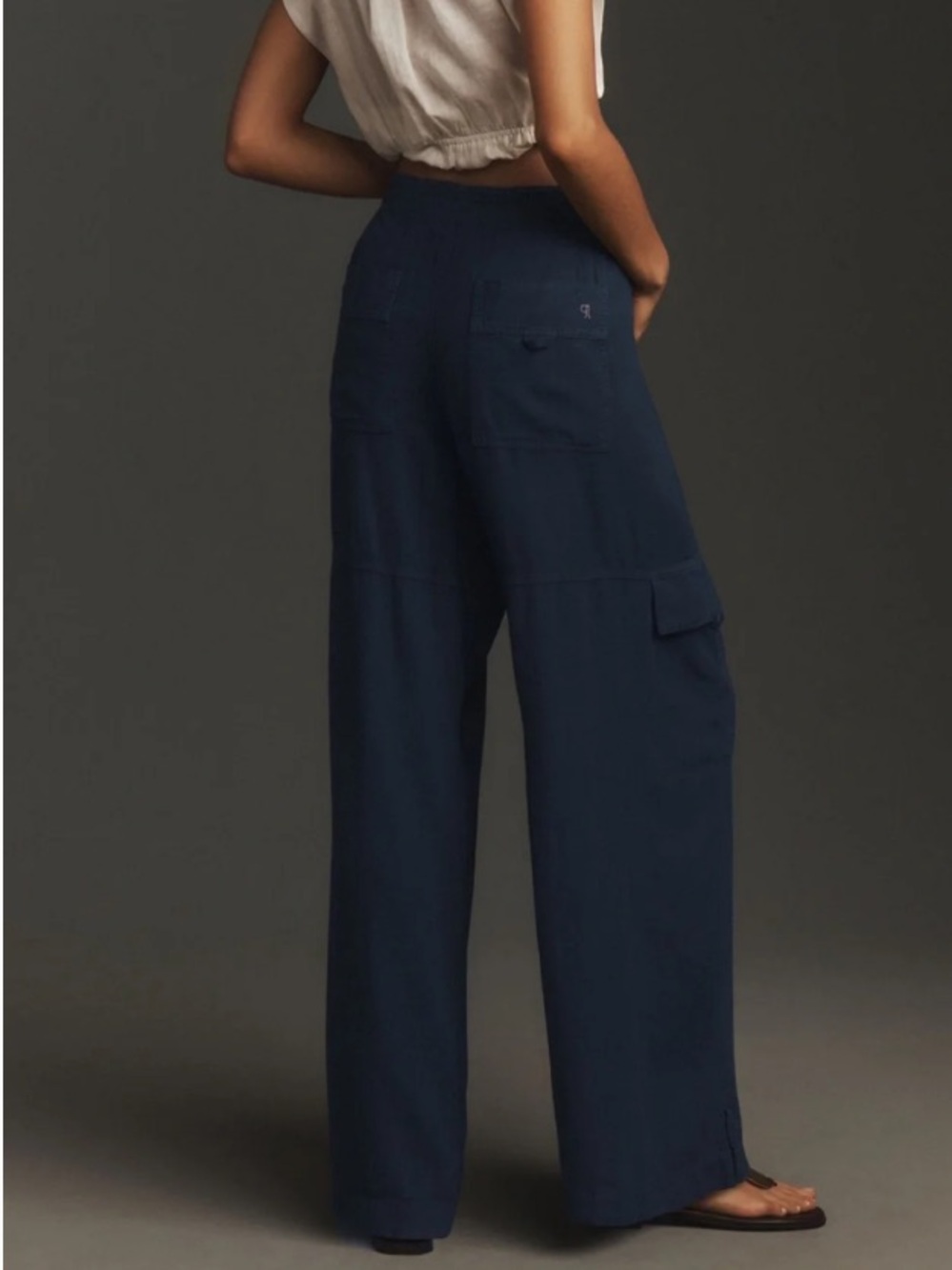 Pilcro Wide Leg Drawstring Pants in Navy Blue - Picture 2 of 10